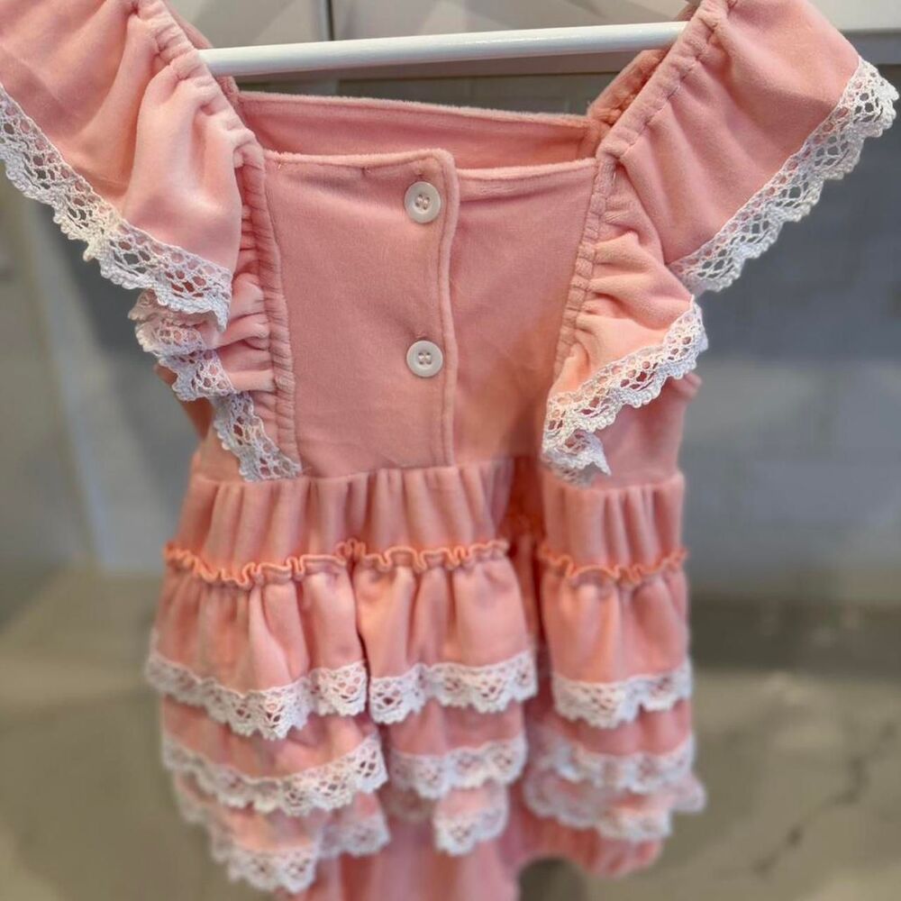 Abbie & Evie Pumpkin Romper Halloween Fall Toddler Bubble Pink Peach